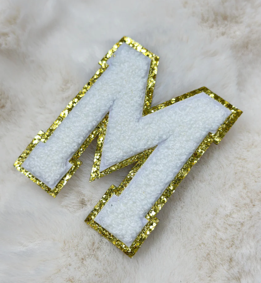White and Gold Chenille Letter Patches