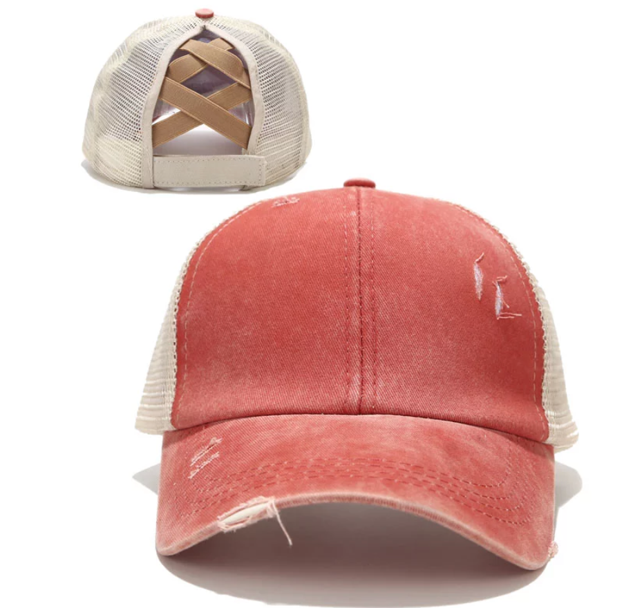 Distressed Baseball Pony Tail Hats