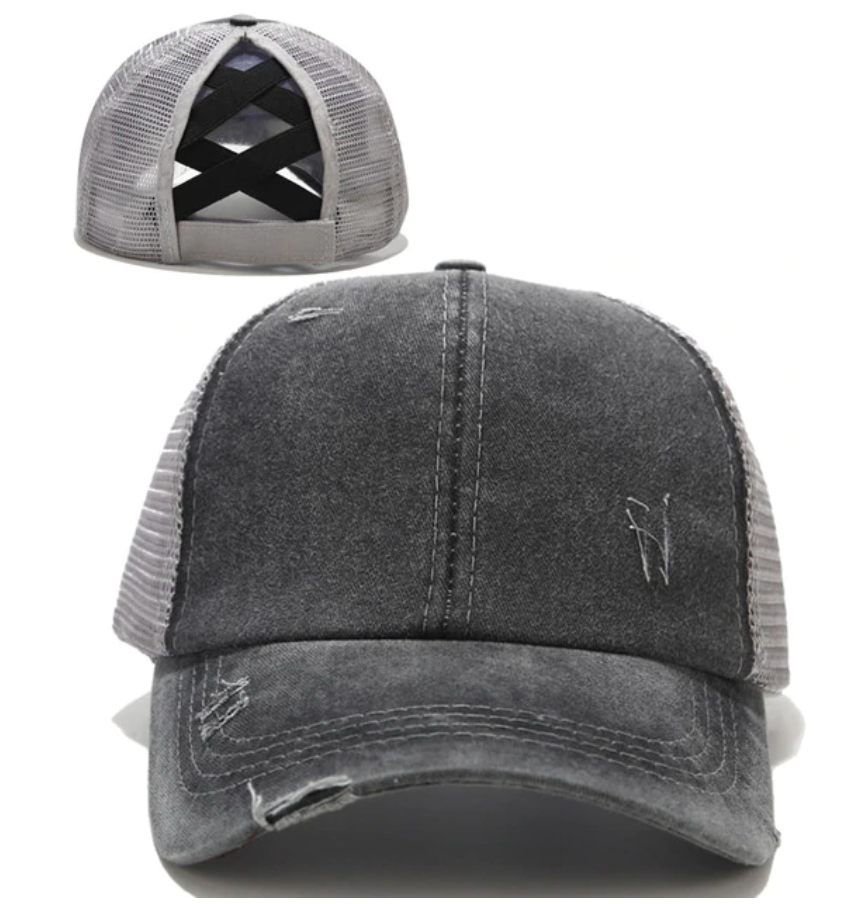 Distressed Baseball Pony Tail Hats