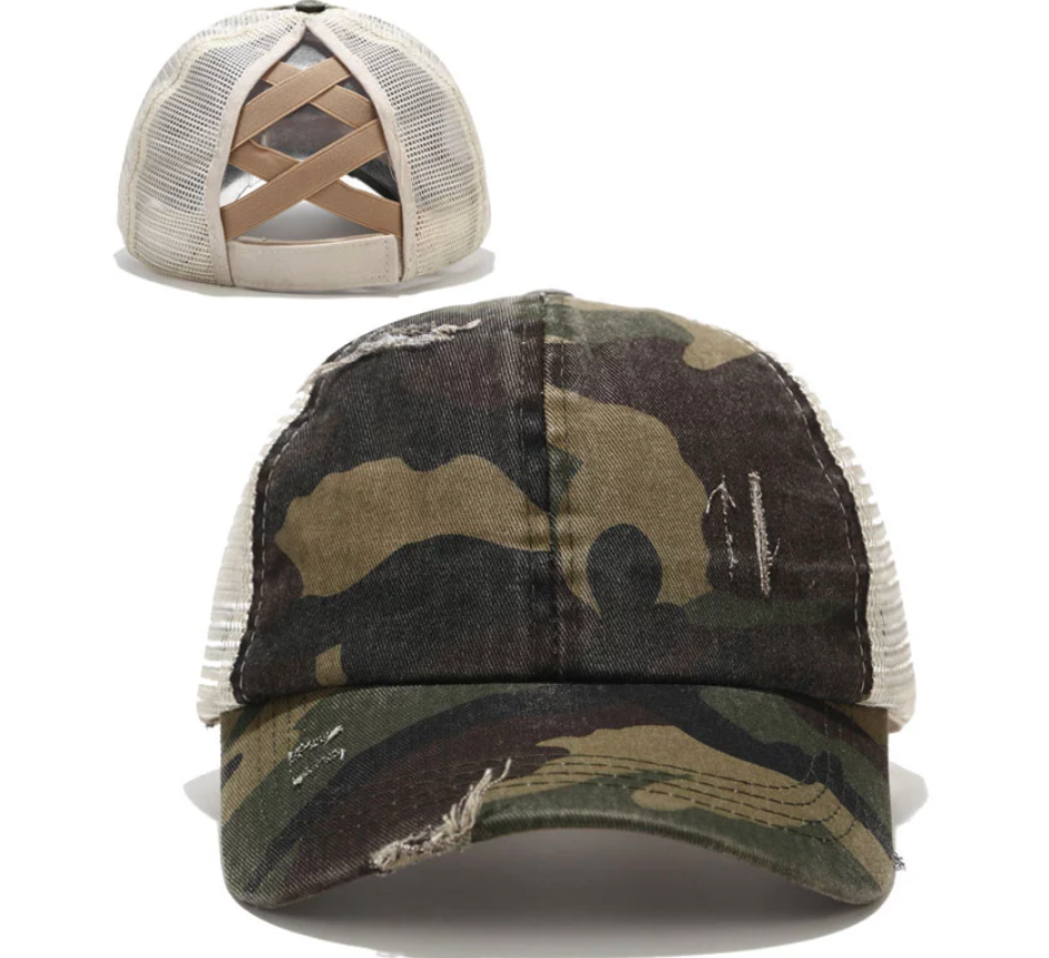 Distressed Baseball Pony Tail Hats