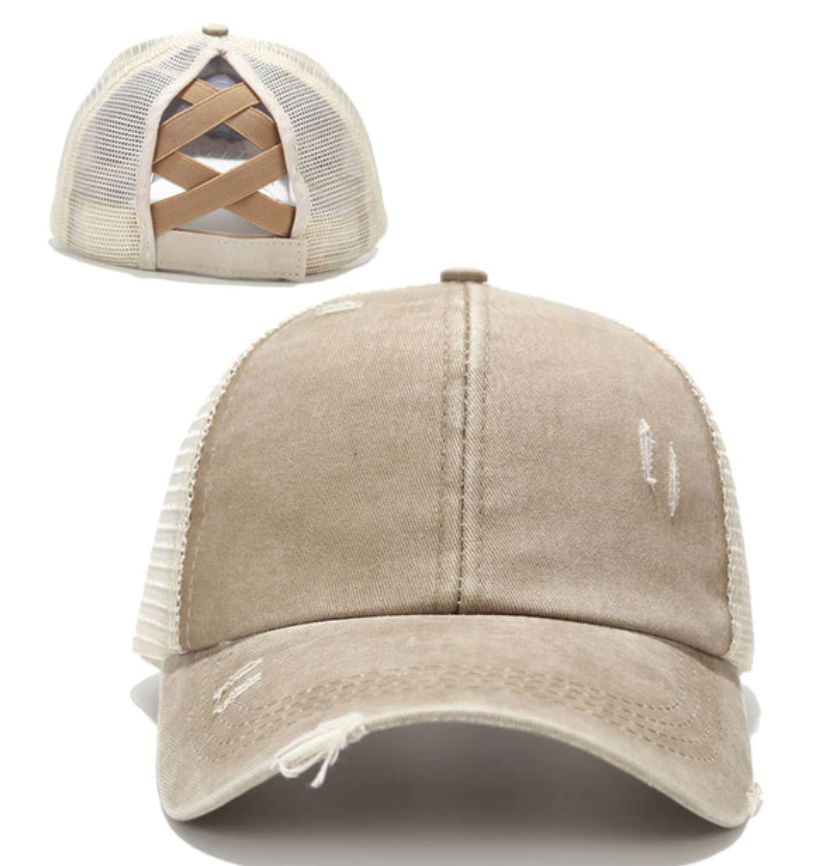 Distressed Baseball Pony Tail Hats