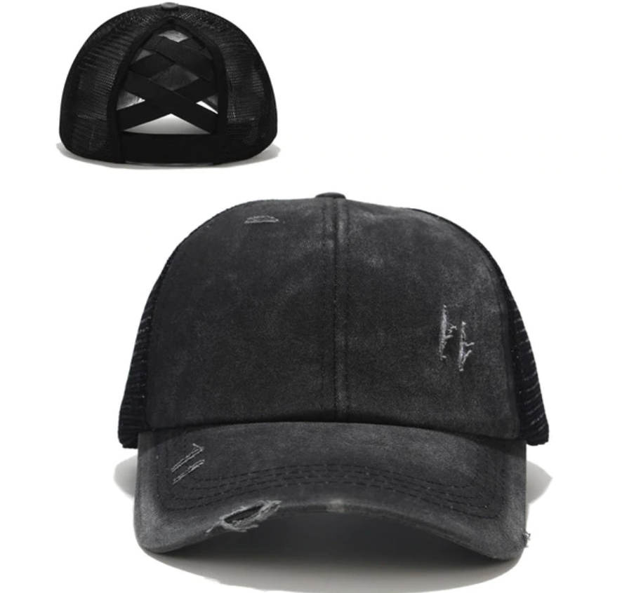 Distressed Baseball Pony Tail Hats
