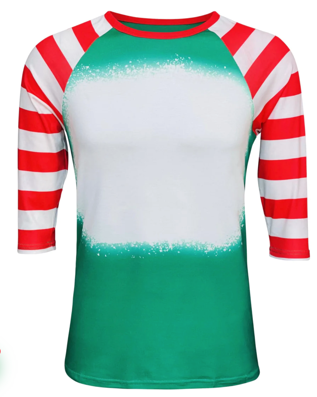 Adult Christmas Faux Bleached Raglan- Candy Cane, Green Body/Red Body