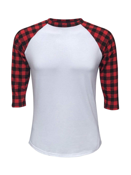Adult 95% Polyester Sublimation Buffalo Plaid Raglan