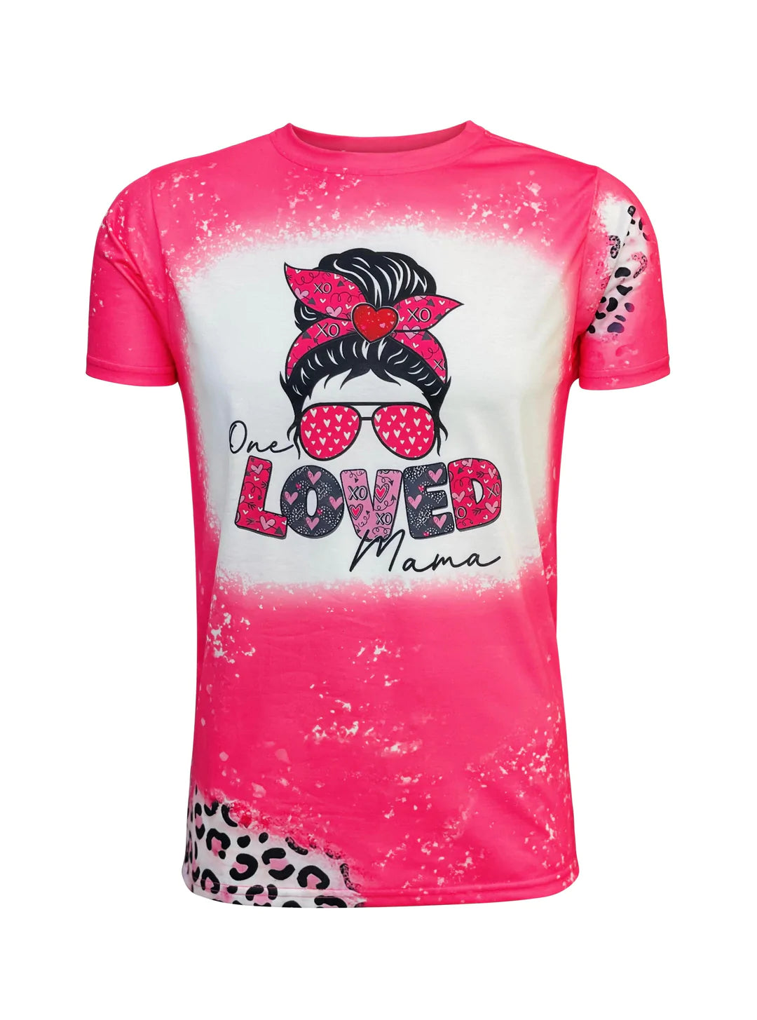 Adult 'ONE LOVED MAMA' RED PINK FAUX BLEACHED Shirt, Perfect for Valentine's Day!