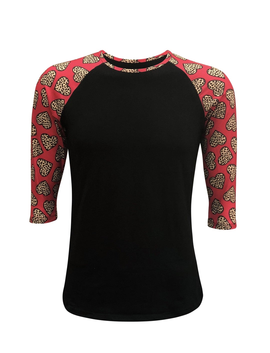 Adult Valentine Raglan- Dark Pink/ Cheetah Hearts