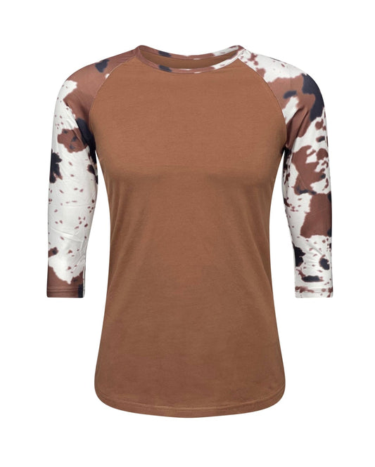 Adult Cow Print Raglan- Brown