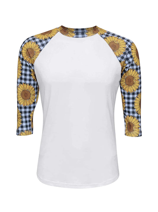 95% Polyester Sublimation Sunflower/ Plaid Raglan