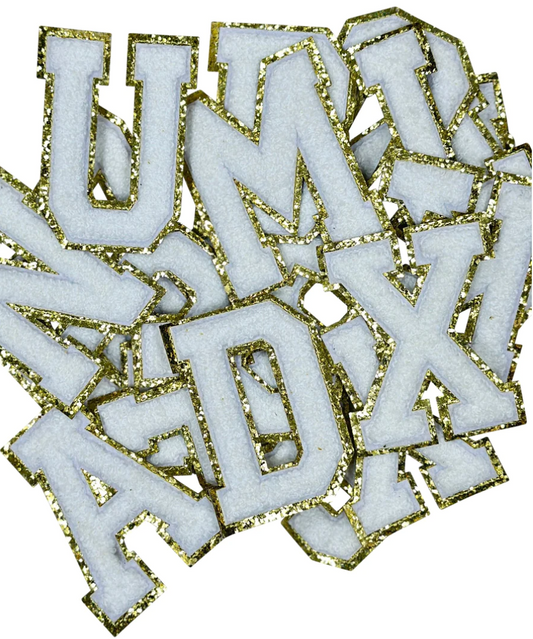 White and Gold Chenille Letter Patches