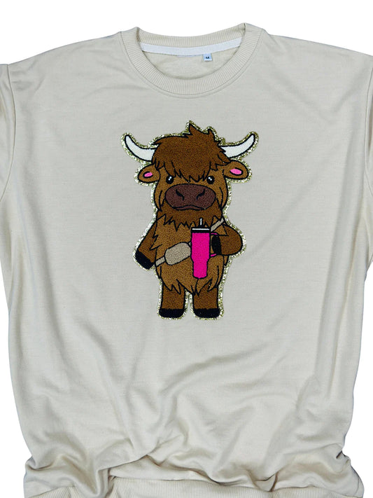 Large Cute Cow and Cup Chenille Patch