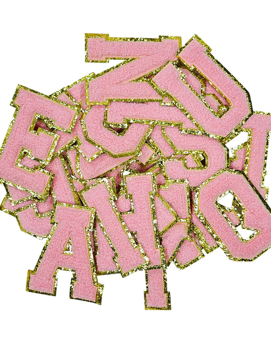 Pink and Gold Chenille Letter Patches
