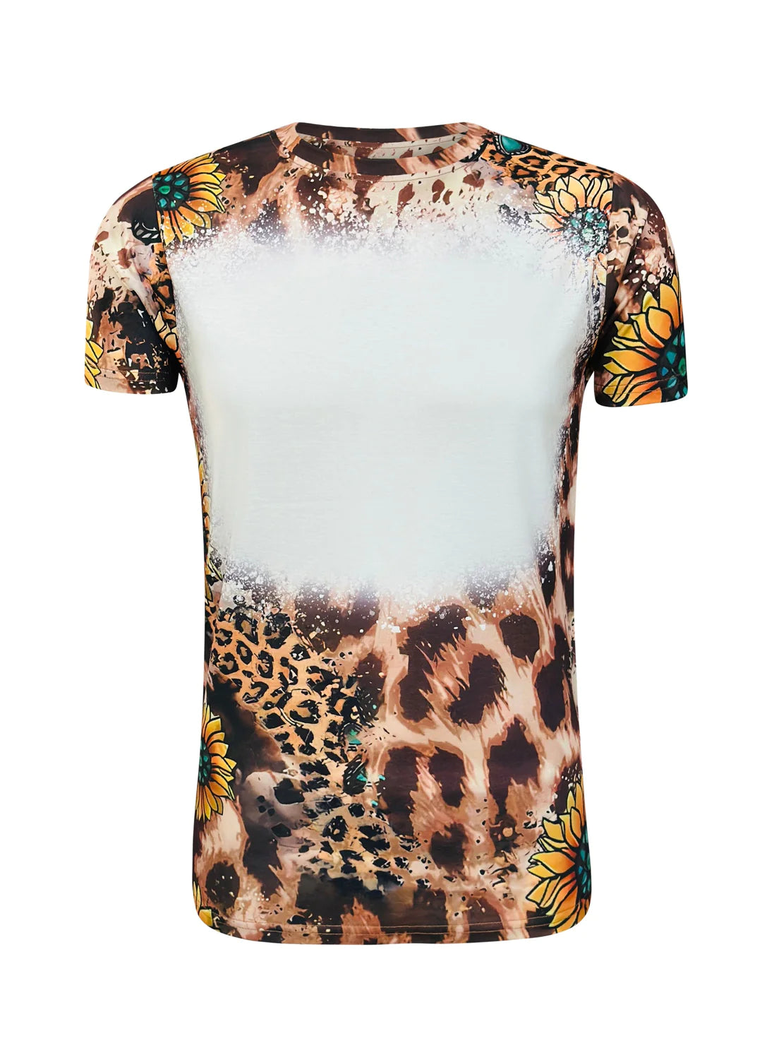 FAUX Bleached Polyester Blank Shirt | Sunflower and Cheetah Sublimation T-Shirt