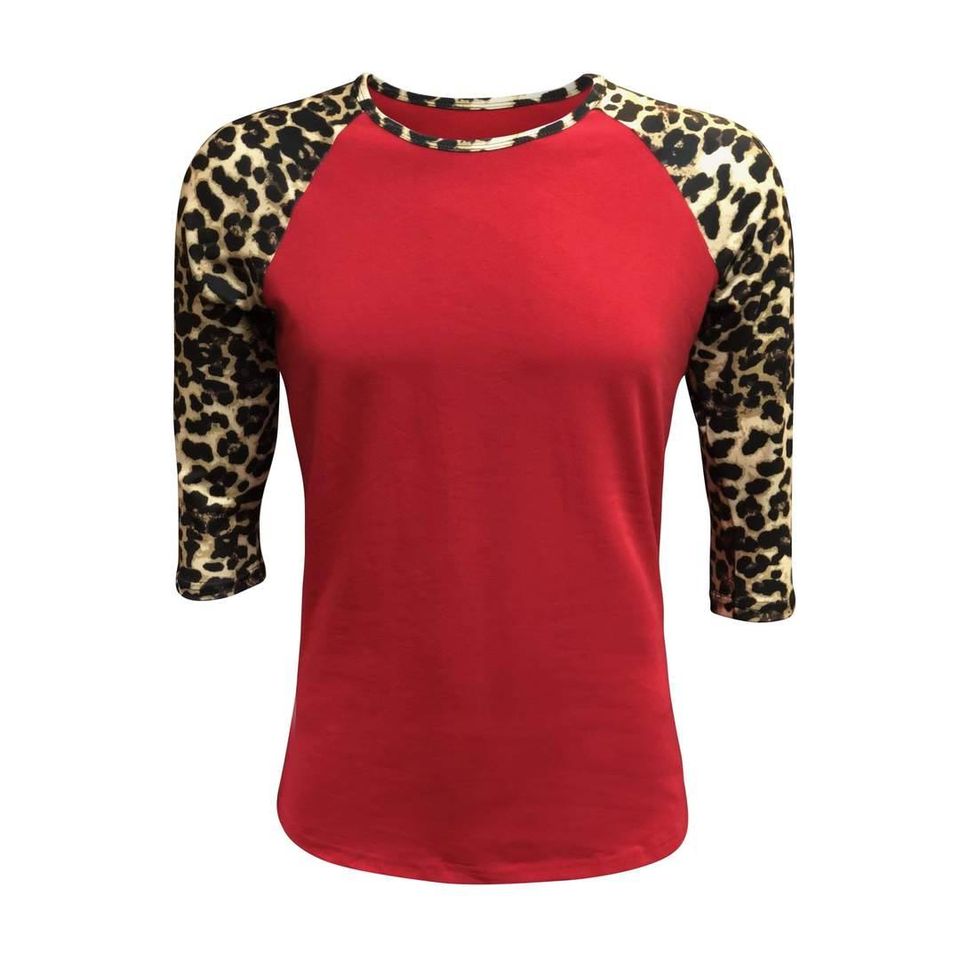 Cheetah Print Raglan- RED