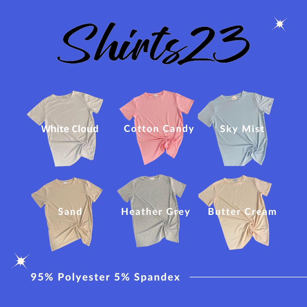 READ DESCRIPTION  2301 by Shirts23 Colored 95% Polyester Unisex Sublimation Shirt- Soft Cotton Feel SALE