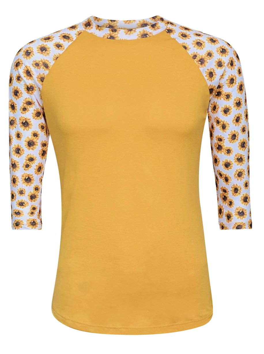 95% Polyester Sublimation Sunflower/ Yellow Raglan