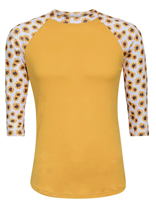 95% Polyester Sublimation Sunflower/ Yellow Raglan