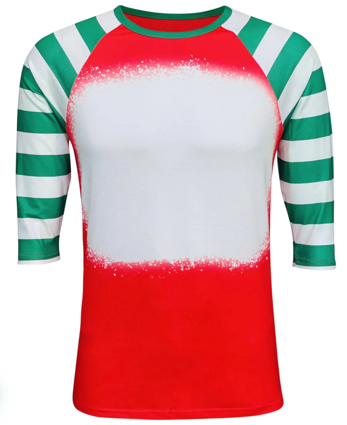 Adult Christmas Faux Bleached Raglan- Candy Cane, Green Body/Red Body