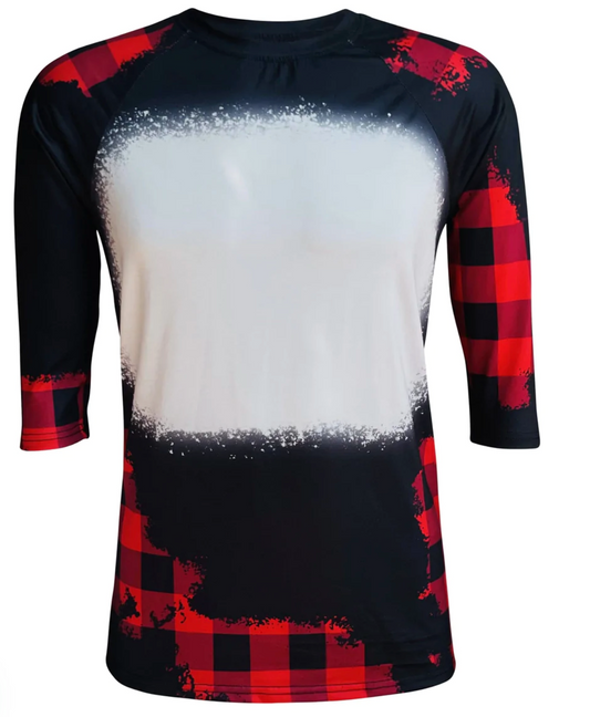 Buffalo Plaid Black Christmas Faux Bleached Raglan