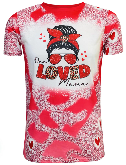 Adult 'ONE LOVED MAMA' RED PINK FAUX BLEACHED Shirt, Perfect for Valentine's Day!