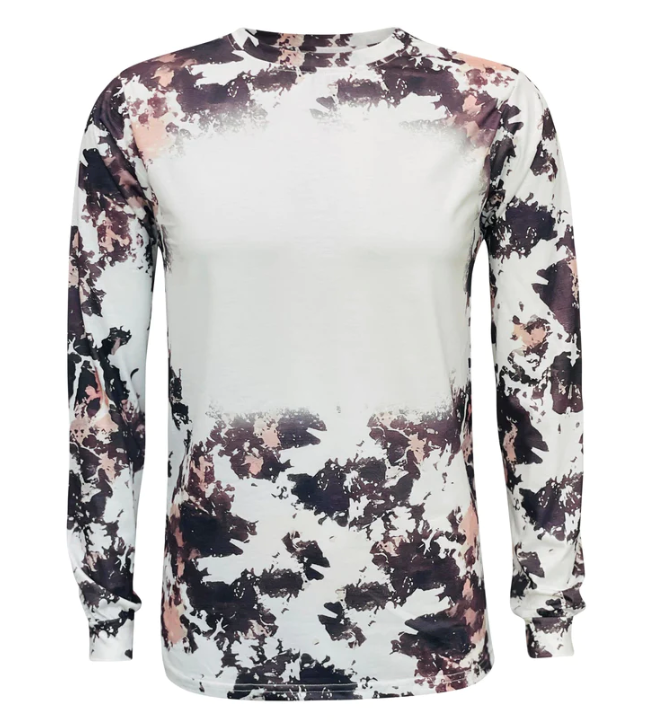 Adult Reverse Long Sleeve Faux Bleach Cow Shirts, ready for Sublimation