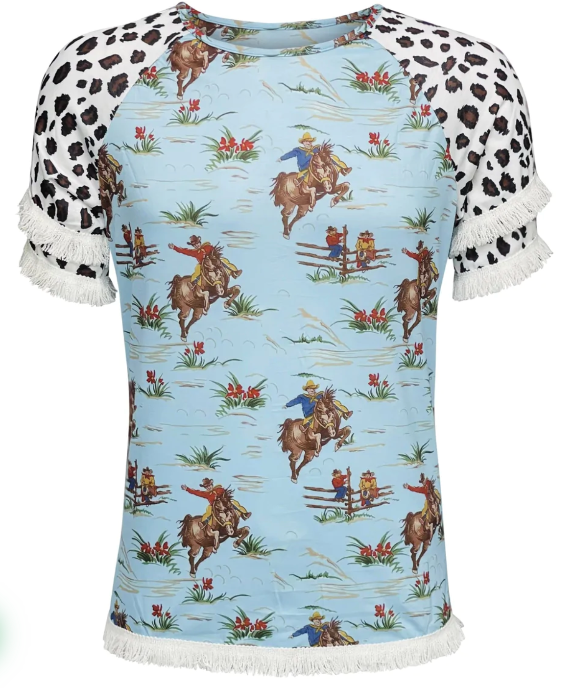 Ladies Cowboy/Rodeo Print Shirt with Fringe - 1001