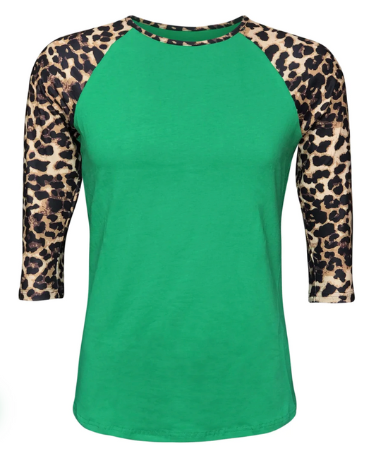 Cheetah Print Raglan- GREEN