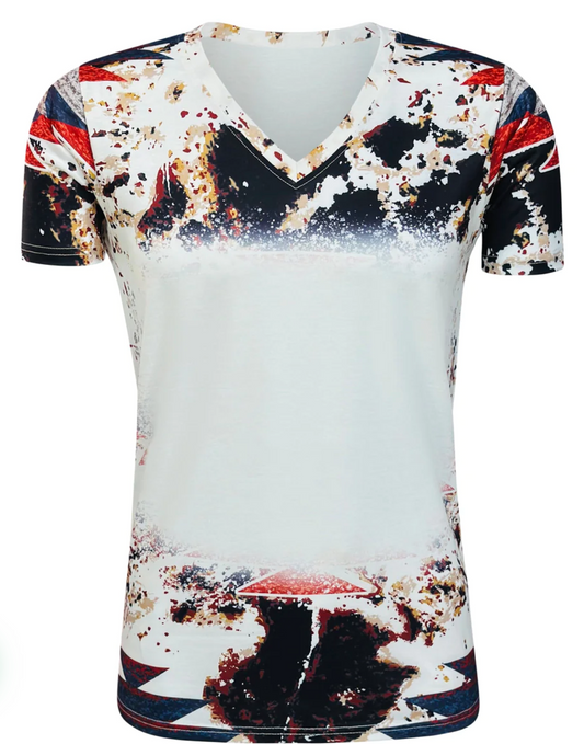 Cow Aztec Blank Faux Bleached Top- V Neck