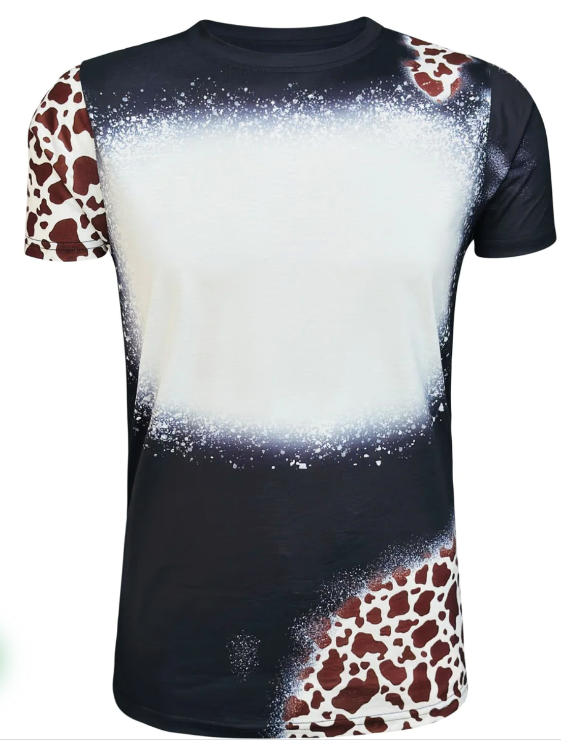 Black with Cow Print Faux Bleached and Sublimated Shirt
