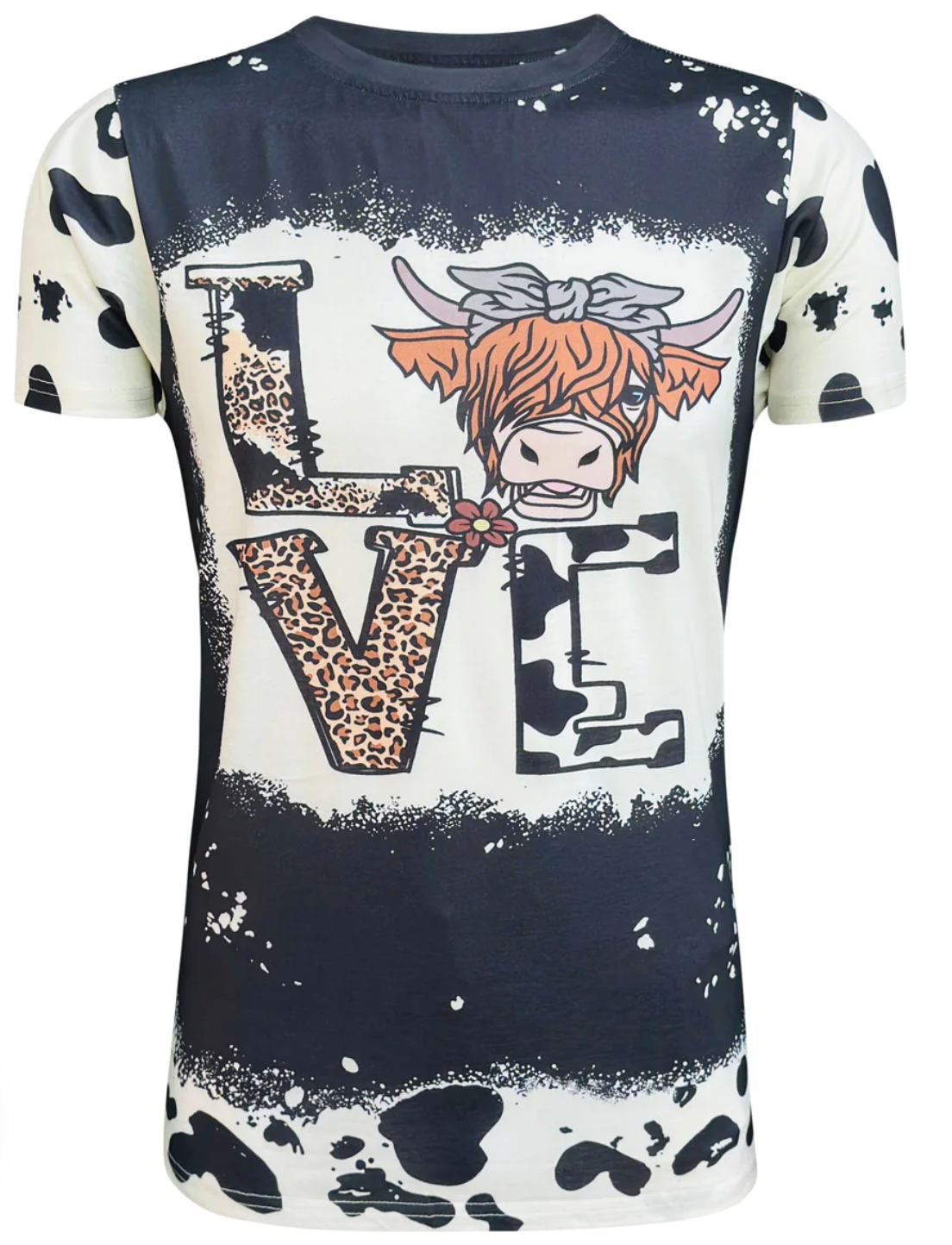 Adult Black Cow (LOVE) Faux Bleached Faux Bleached Shirts- RTS
