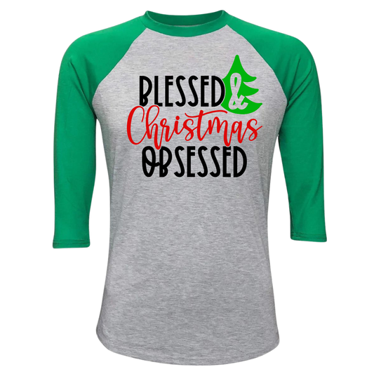 Unisex Christmas Blessed & Obsessed Raglan