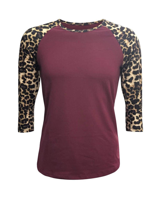 Cheetah/Leopard Print Maroon Top- Raglan