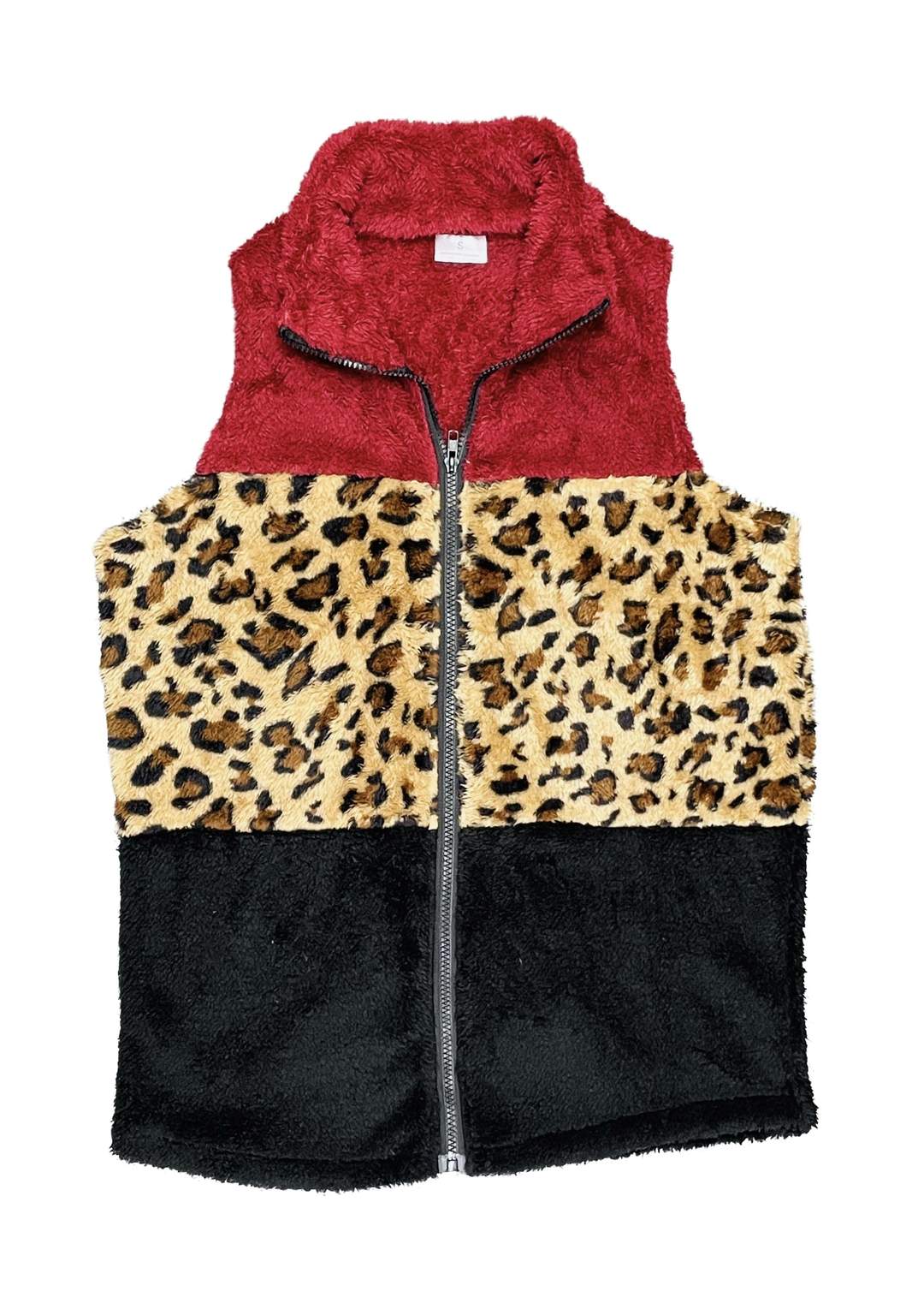 Color Block Vest- Cheetah/Burgundy