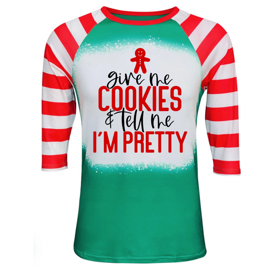 Christmas Cookies | Call Me Pretty | Faux Bleached Candy Cane Sublimation Raglan Shirt, super soft (design printed into shirt)