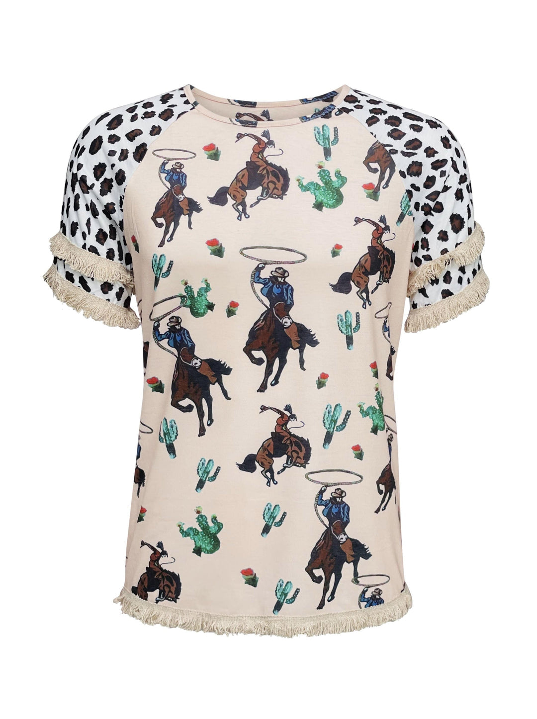 Ladies Cowboy/Rodeo Print Shirt with Fringe - 1001