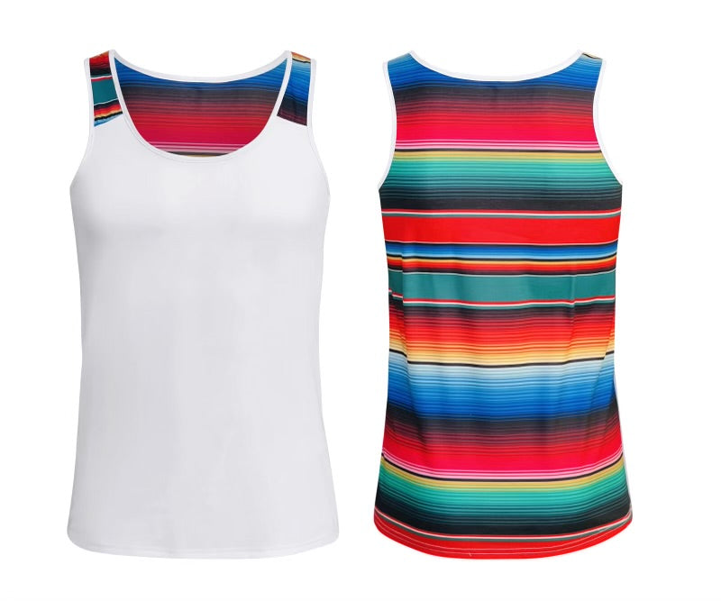 Serape Sublimation High Polyester Tank Top- White