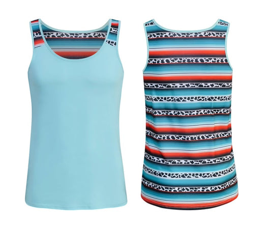 Serape COLORED Sublimation High Polyester Tank Top- Blue