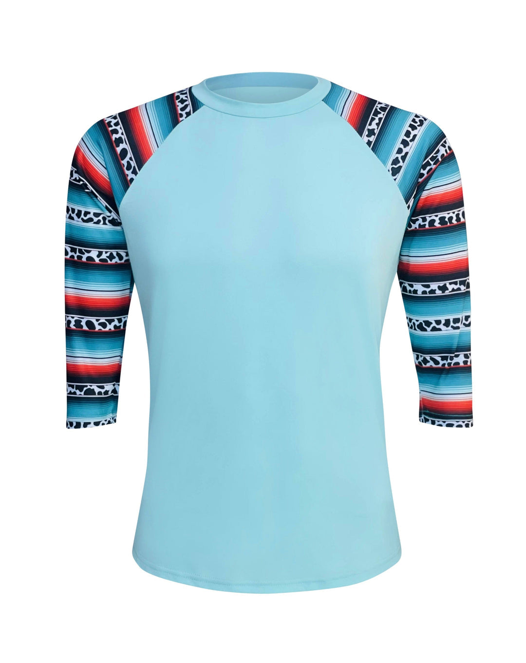 Serape Colored Sublimation High Polyester Raglan in blue