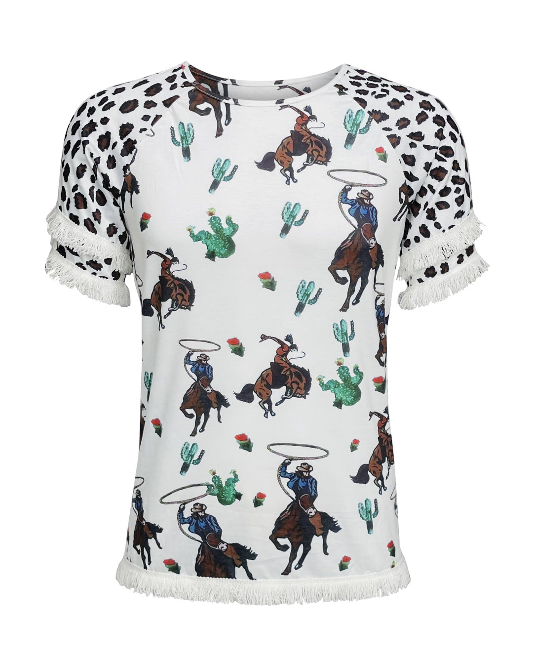 Ladies Cowboy/Rodeo Print Shirt with Fringe - 1001